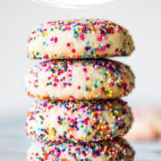 A stack of sprinkle cookies.