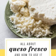 Crumbled queso fresco on a plate.