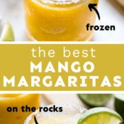 A frozen mango margarita and a mango margarita on the rocks