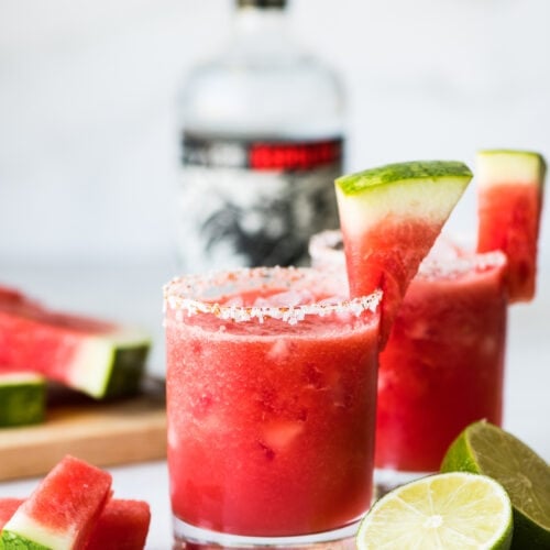 Watermelon Margarita served on the rocks and frozen