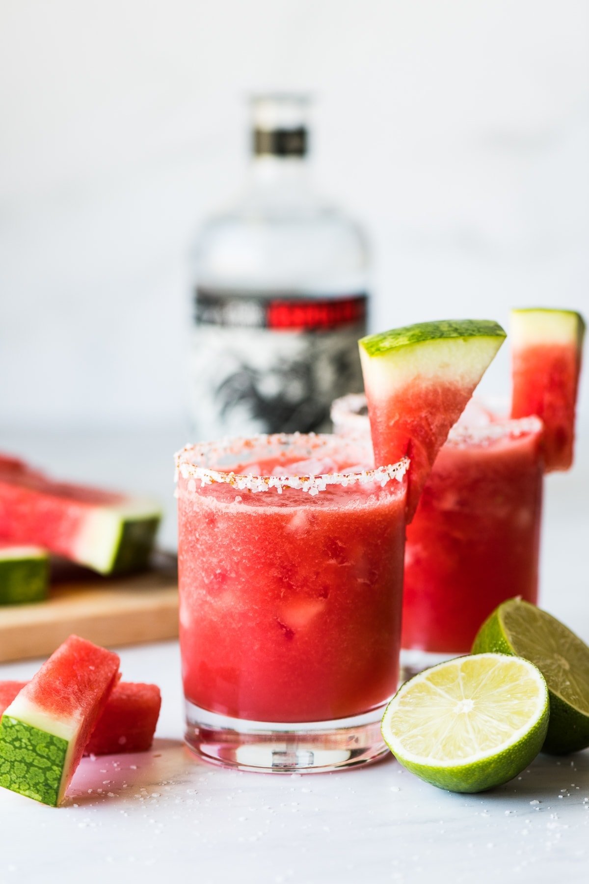 Watermelon Margarita served on the rocks and frozen