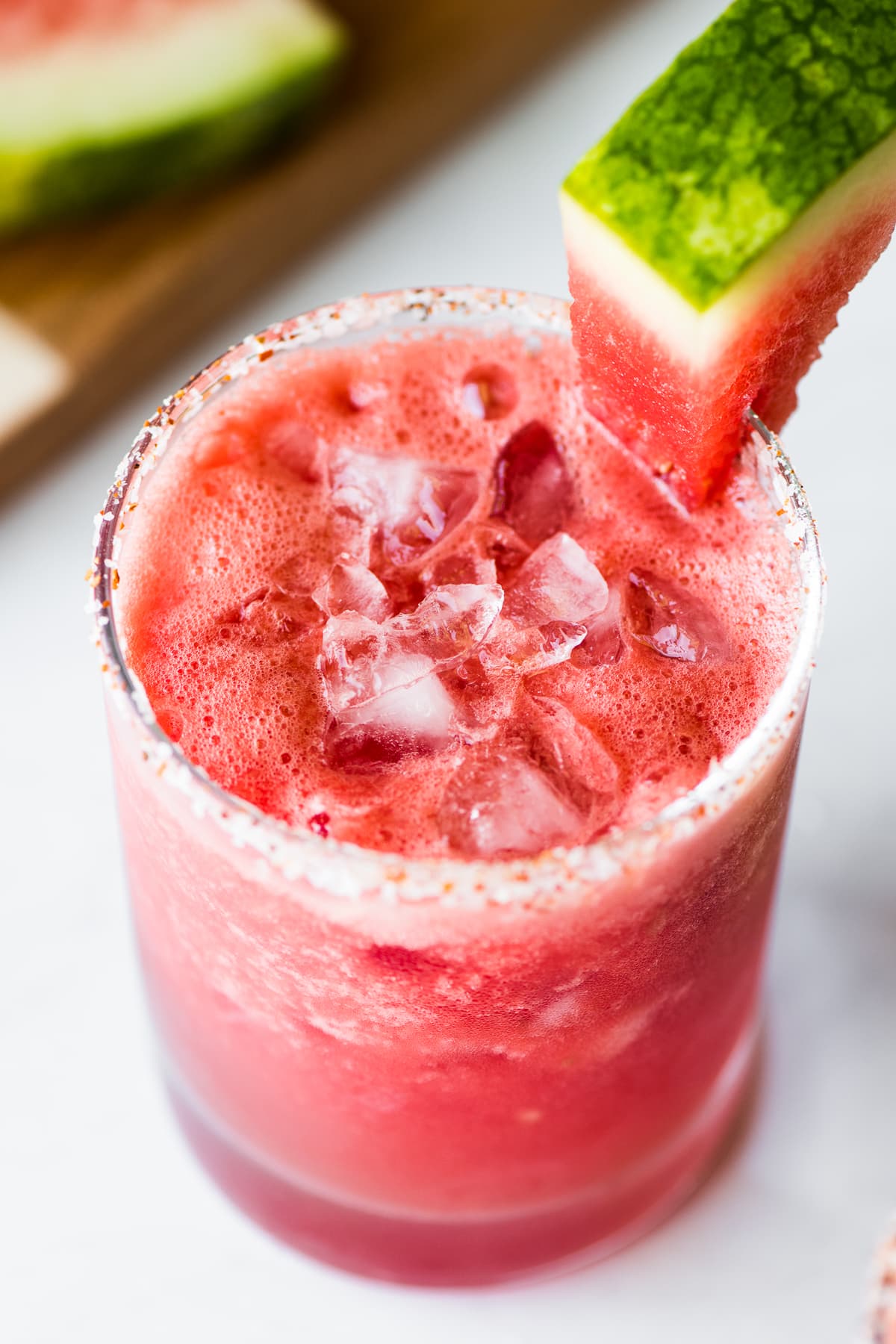 A watermelon margarita served over ice