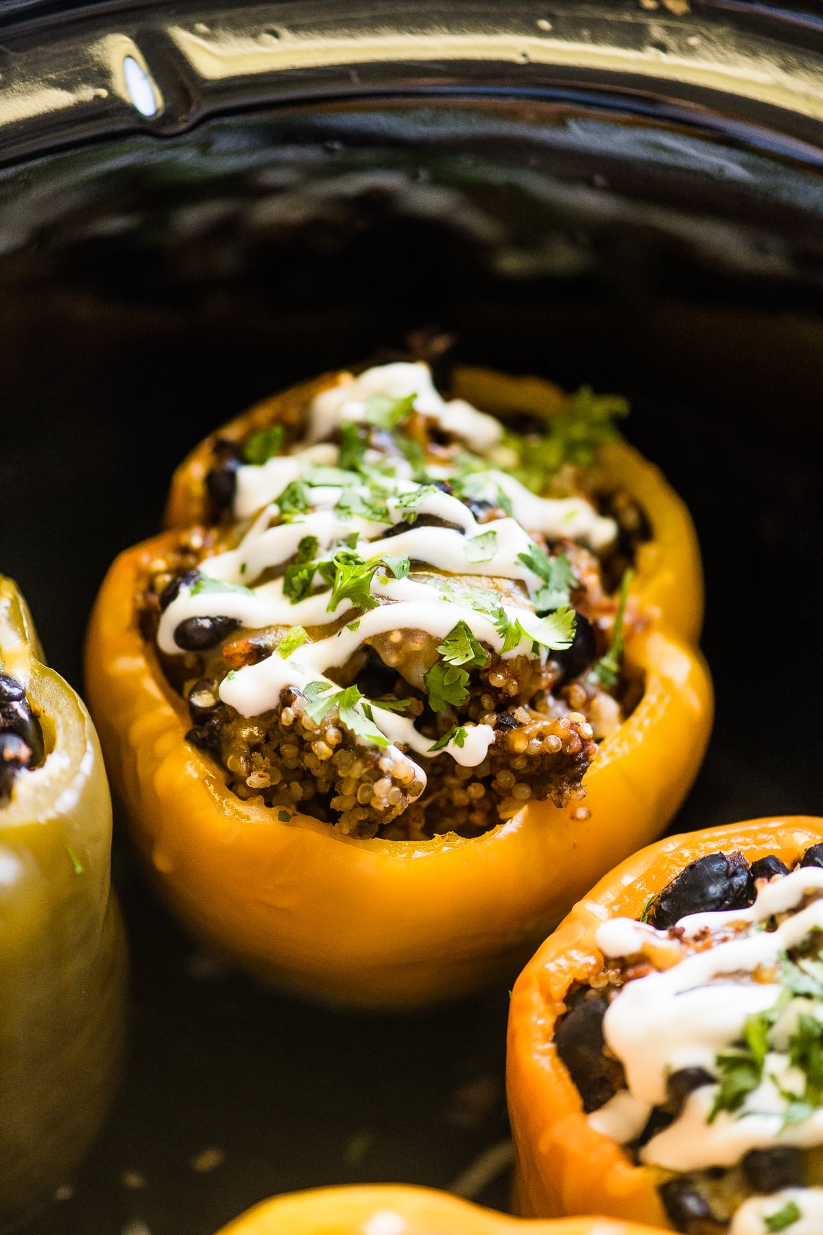 Crockpot stuffed peppers ready to eat.