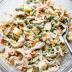 Ensalada de pollo in a mixing bowl.