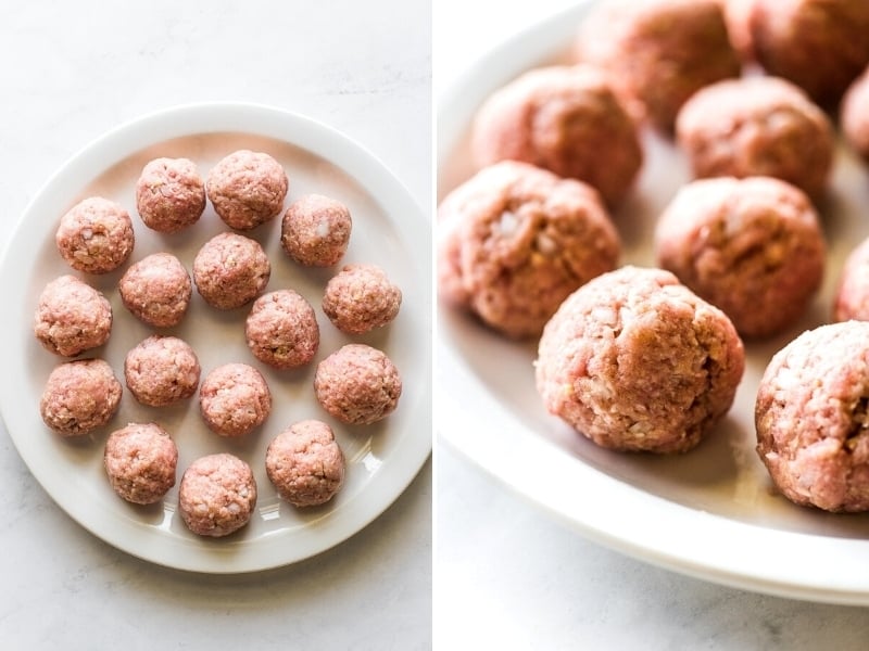 Rolled Mexican meatballs on plate ready to be cooked.