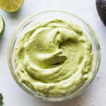 Avocado crema in a bowl.