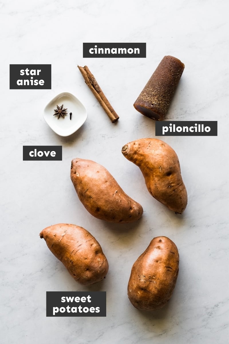 Ingredients for camote enmielado (Mexican candied sweet potatoes)