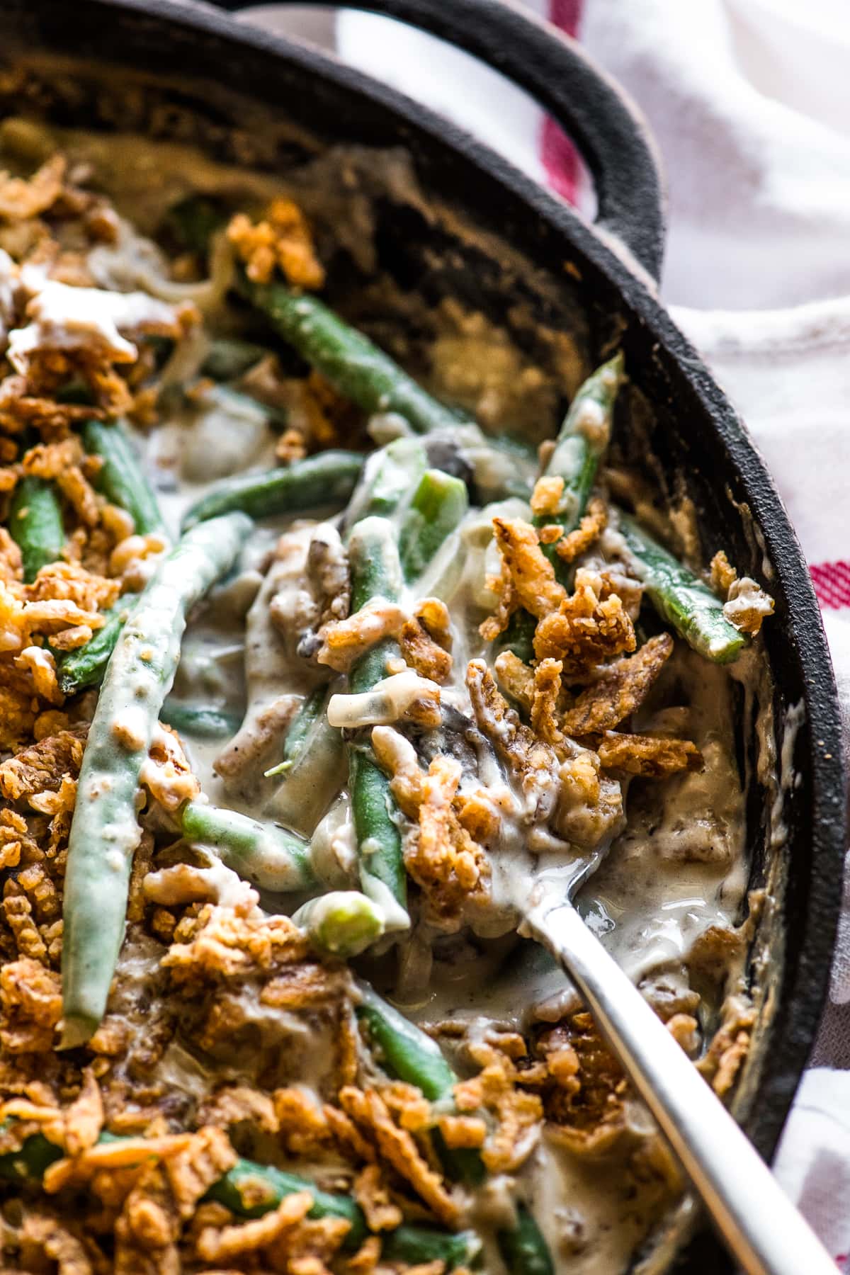 Creamy green bean casserole made from scratch.