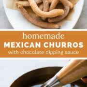 This easy churros recipe creates churros that are sweet and crunchy on the outside and fluffy on the inside! Dip these fried cinnamon sugar sticks in chocolate sauce or dulce de leche for the sweetest experience possible. All you need are simple ingredients and no fancy equipment!