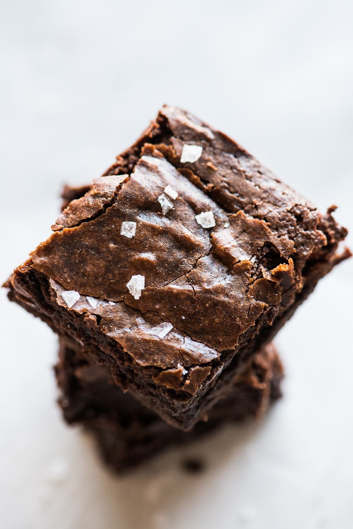 A brownie with a crackled top and sea salt.