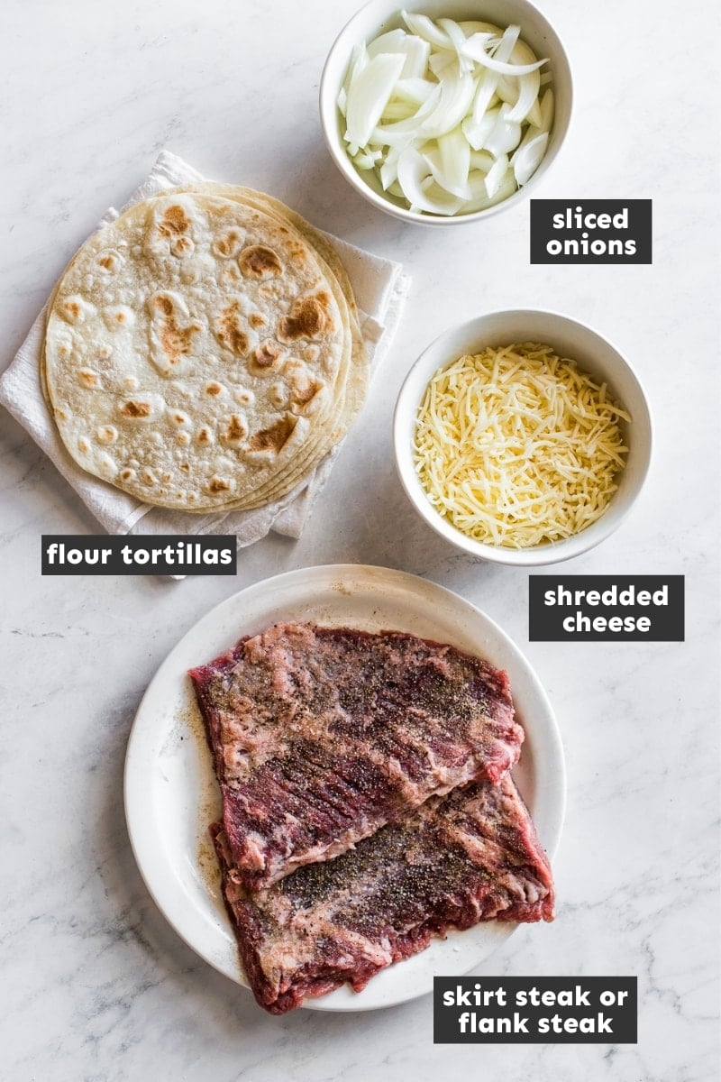 Ingredients for steak quesadillas