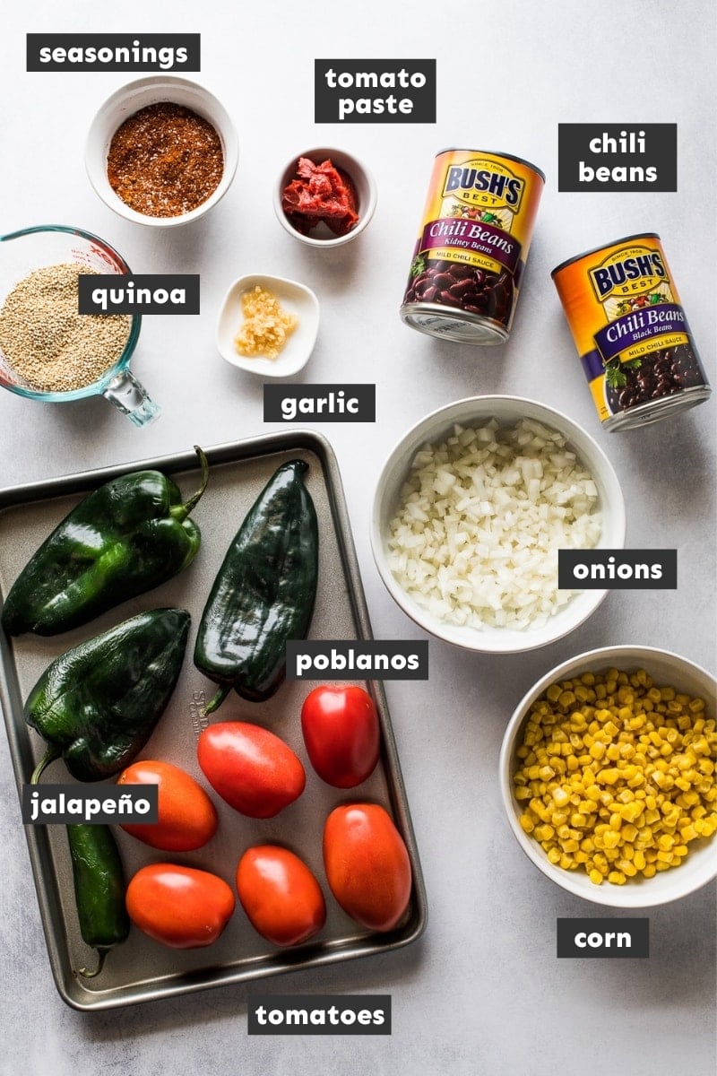 Ingredients in quinoa black bean chili