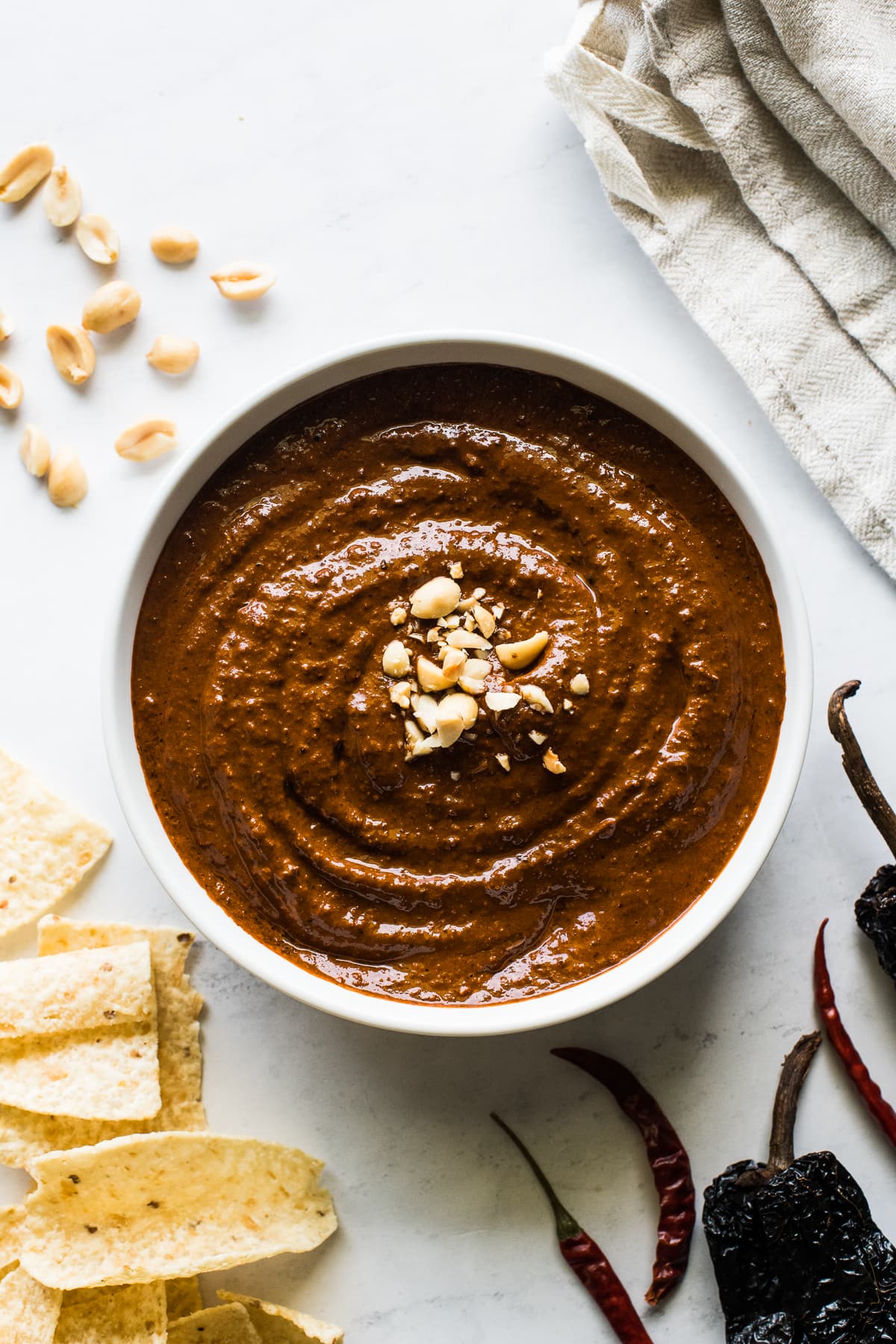 Salsa macha in a bowl for serving with tortilla chips.