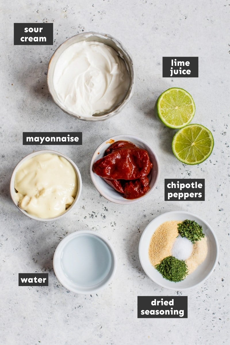 Ingredients in chipotle ranch dressing.