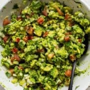 Guacamole in a serving bowl ready to eat.