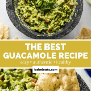 This Easy Guacamole Recipe is simply the best! Ready in only 10 minutes, it's a simple and healthy Mexican classic. Serve it with chips, on a salad, in tacos or on toast! It's the perfect appetizer to make for Cinco de Mayo and game day as well as any time of the year!