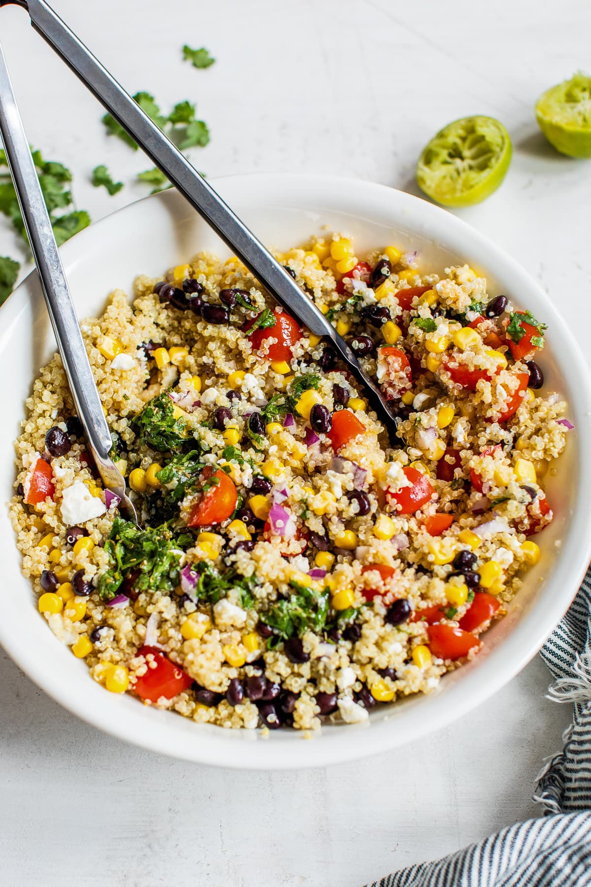 Mexican Quinoa Salad in a bowl after being tossed.