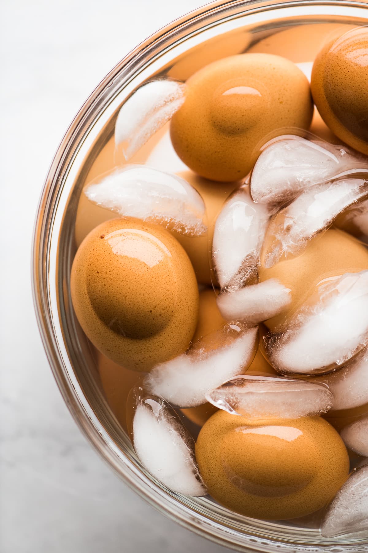 Hard boiled eggs in an ice bath.