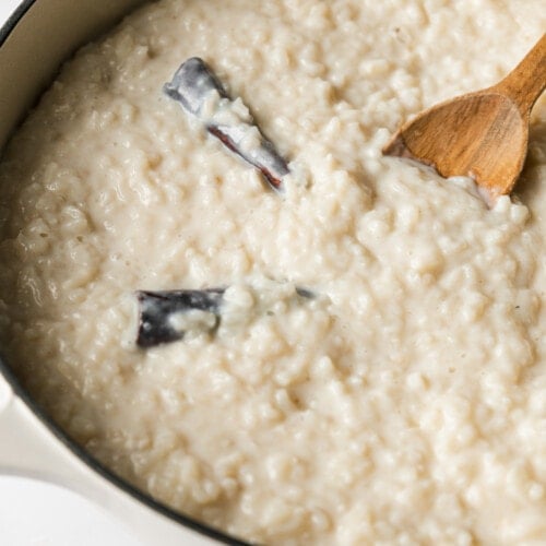 Arroz con Leche (Mexican rice pudding) in a pot ready to be eaten.