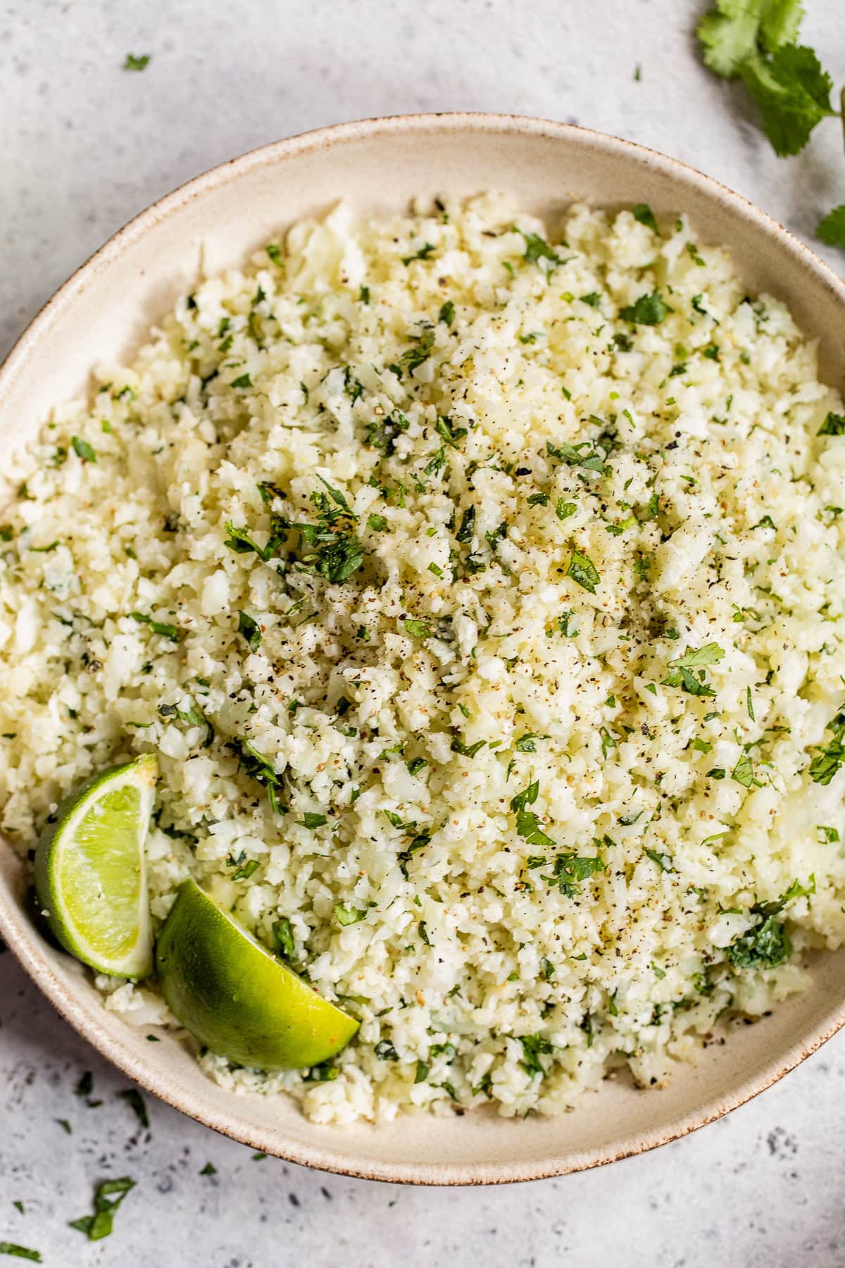 Cilantro Lime Cauliflower Rice in a bowl.