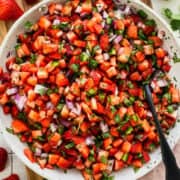 Strawberry salsa in a bowl.
