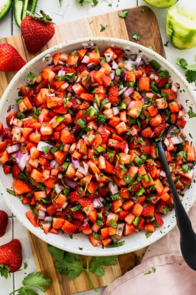 Strawberry salsa in a bowl.