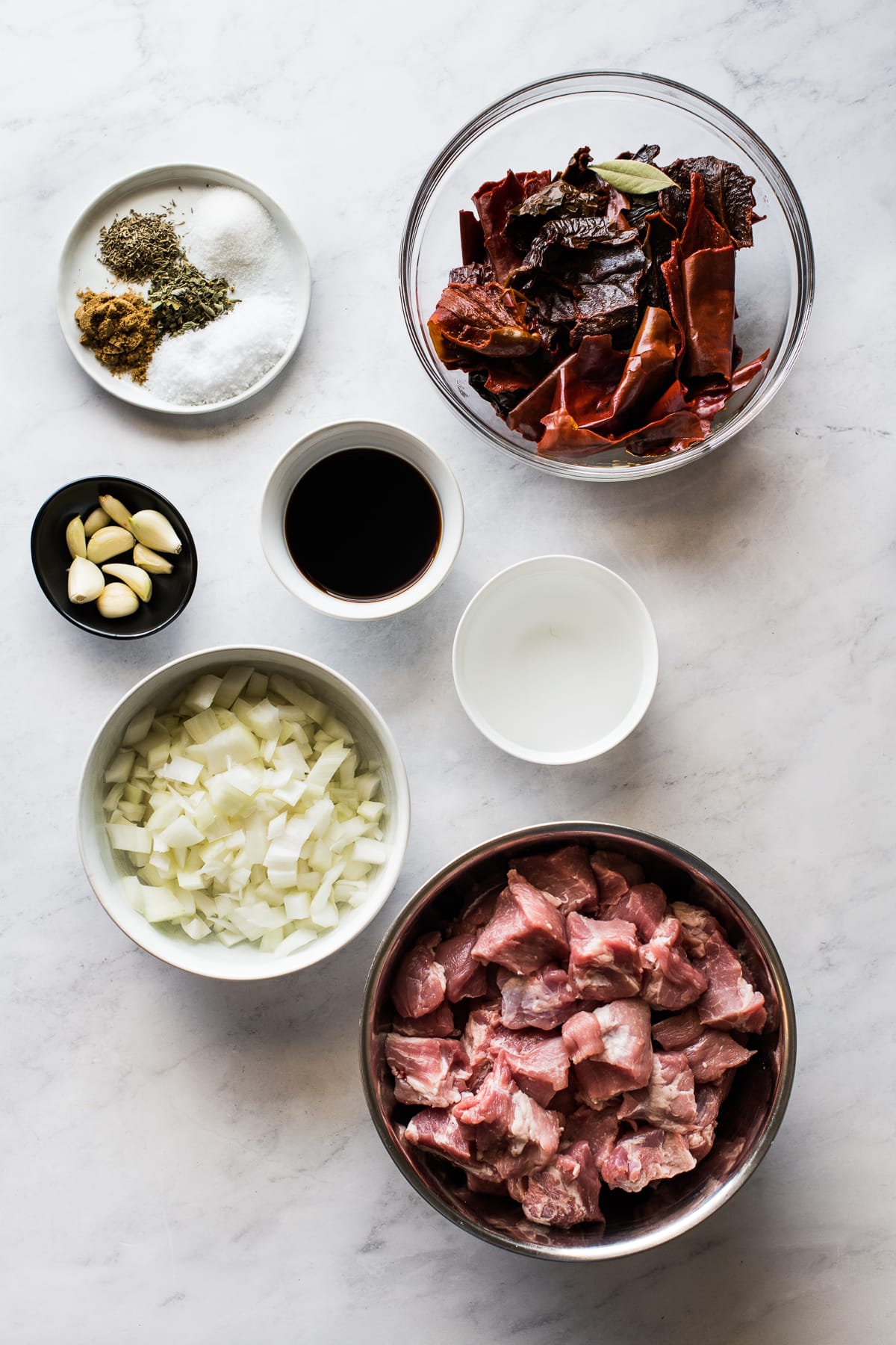 Ingredients in carne adovada on a table.