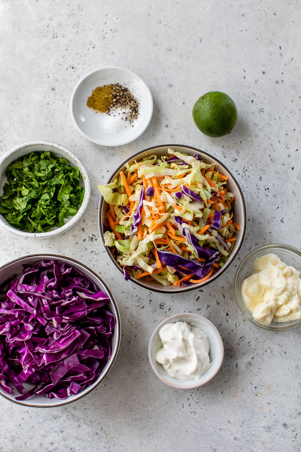 Ingredients in fish taco slaw.