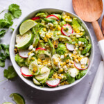 Mexican Brussels Sprout Salad in a bowl ready to serve.