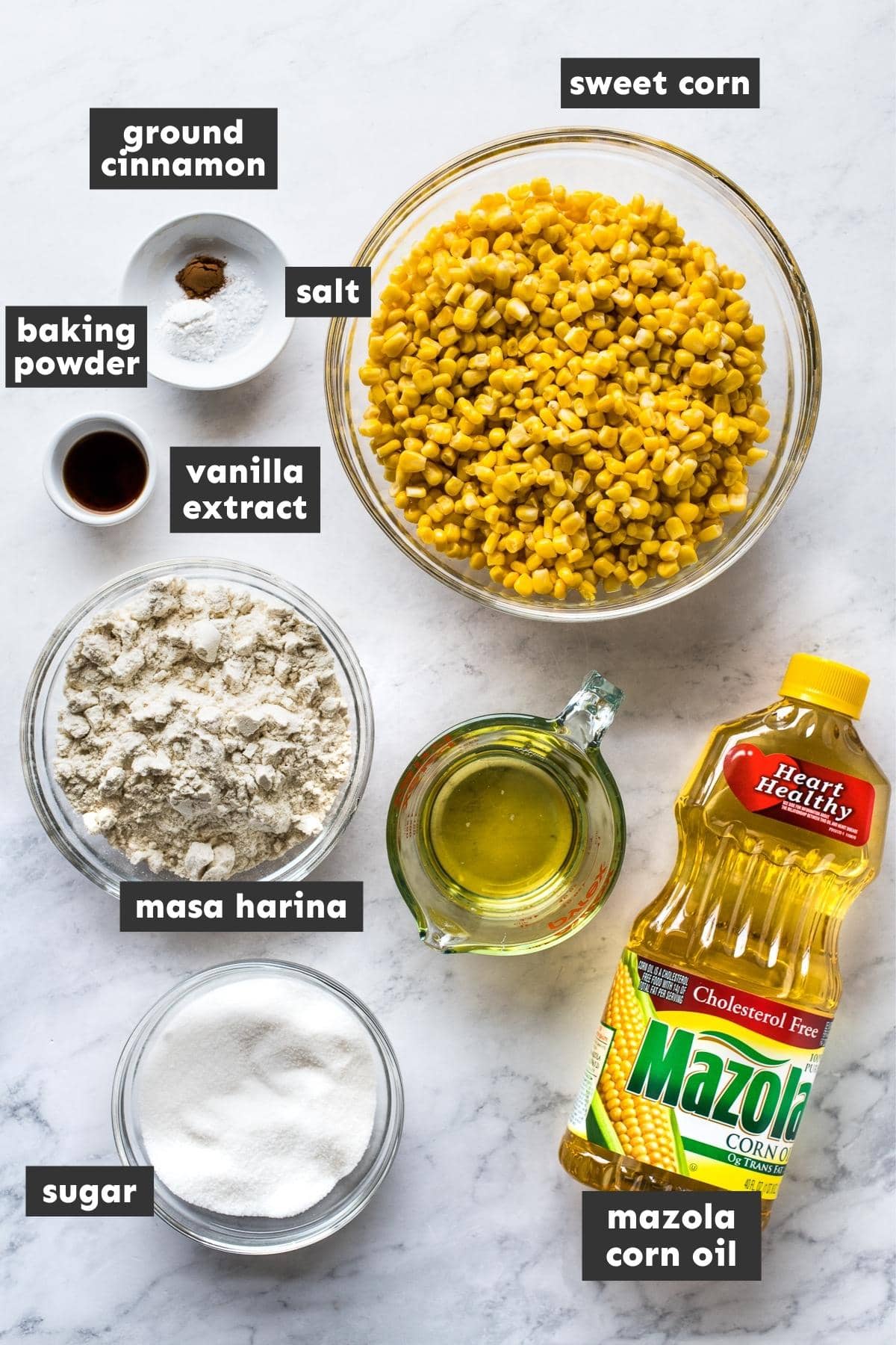 Ingredients in Tamales de Elote laid out on a table.