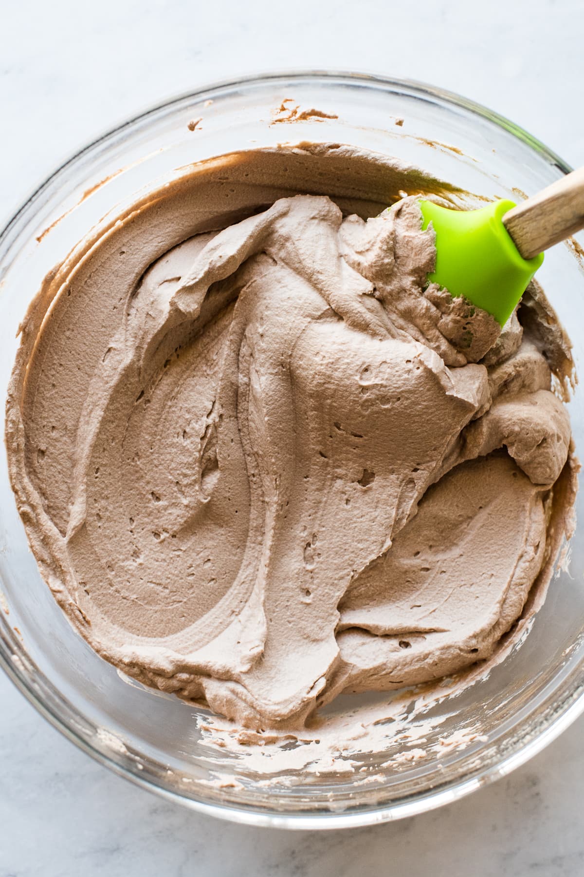 Chocolate whipped cream in a bowl.