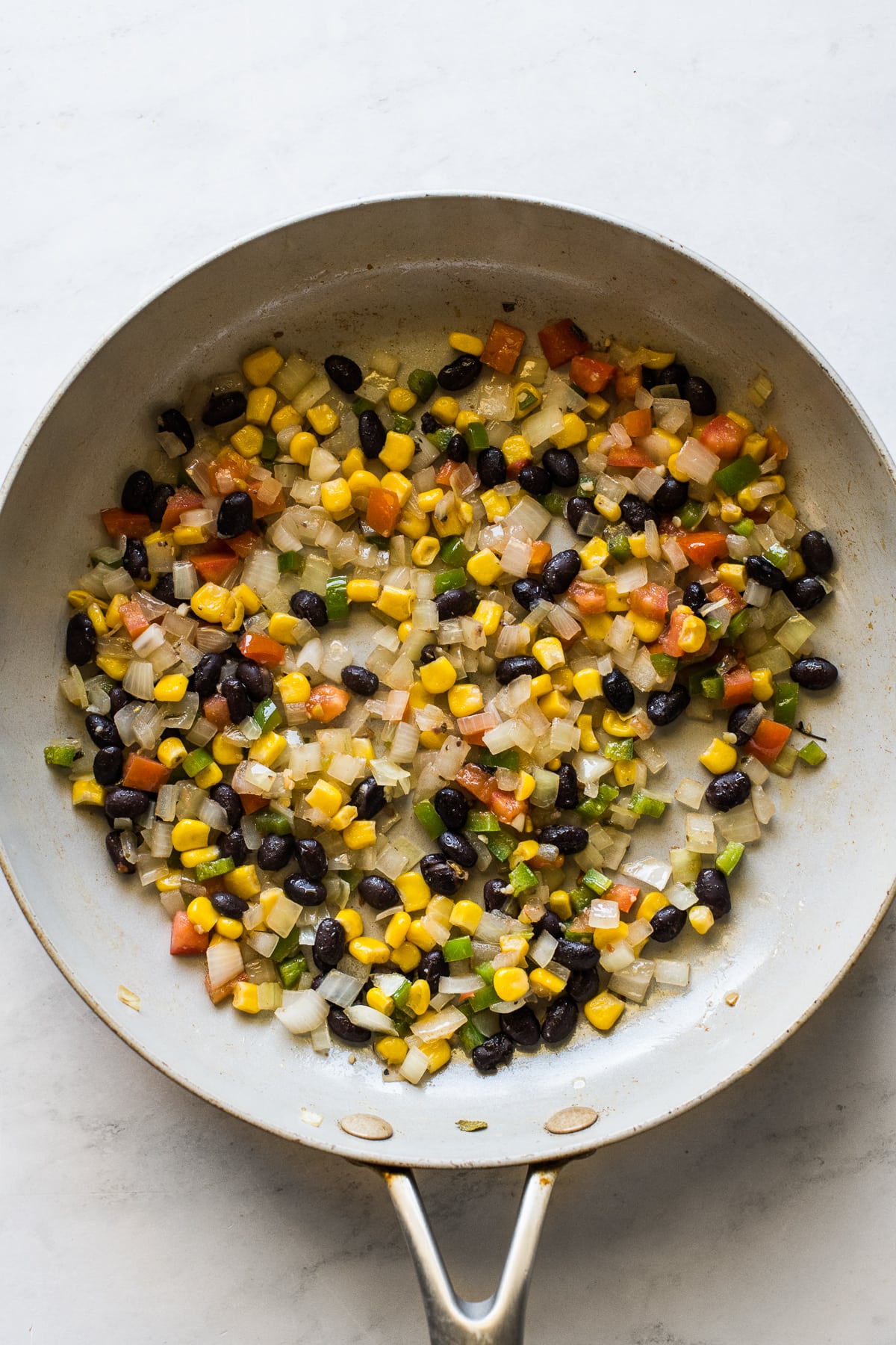 Filling for Mexican omelet in a skillet.