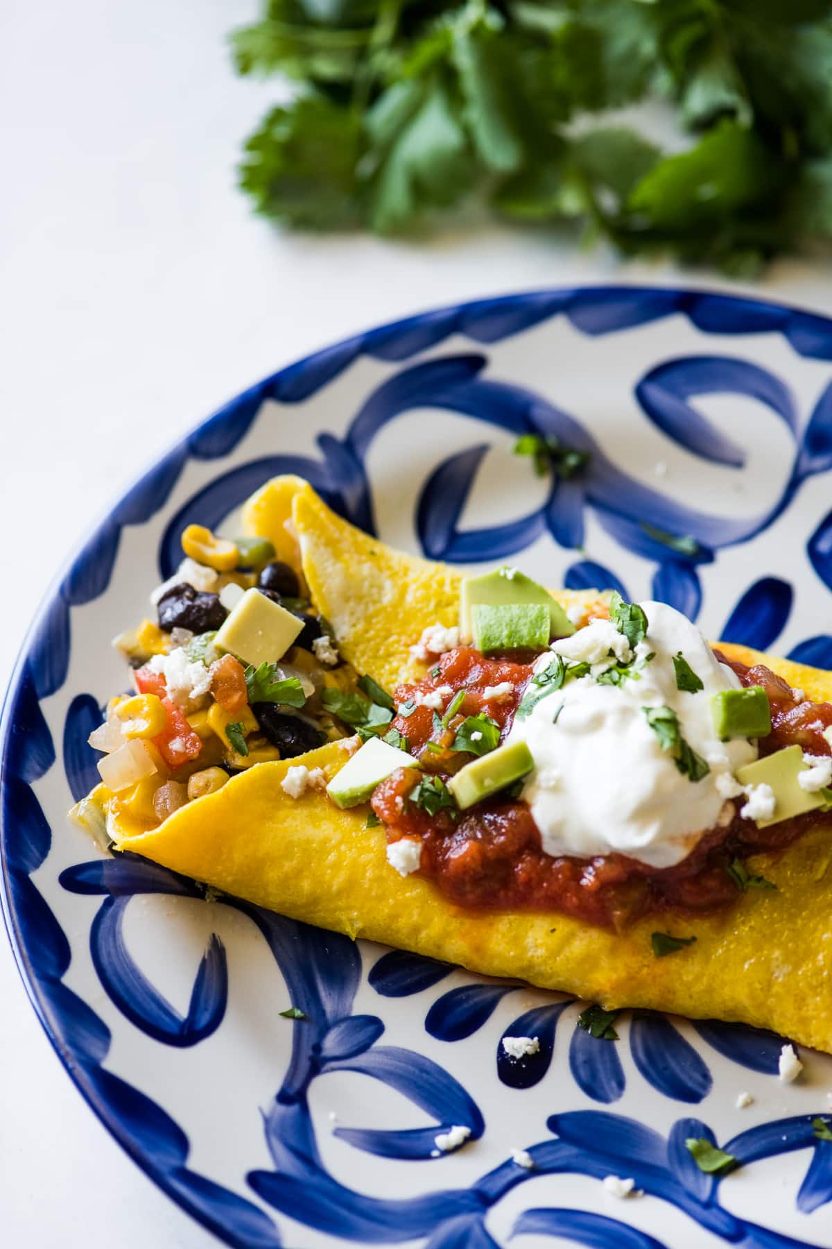 A Mexican omelet on a plate ready to eat.