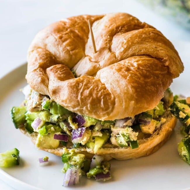 Avocado tuna salad in a croissant.