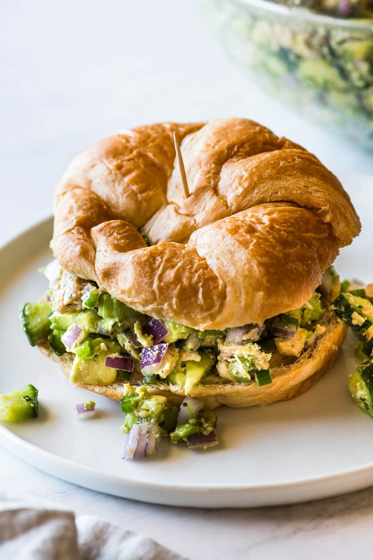 Avocado tuna salad in a croissant.