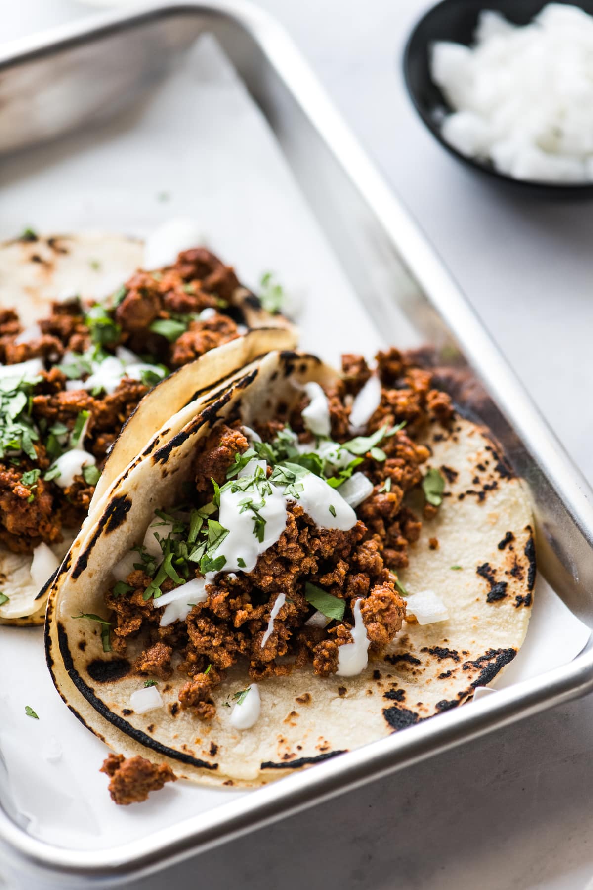 Chorizo tacos ready to be eaten.