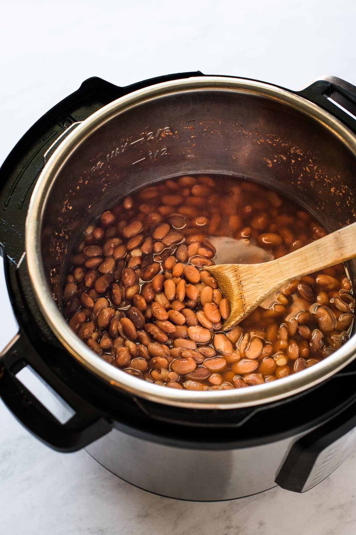 Cooked pinto beans in the Instant Pot.