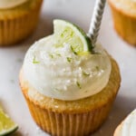 Margarita cupcakes topped with cream cheese frosting.