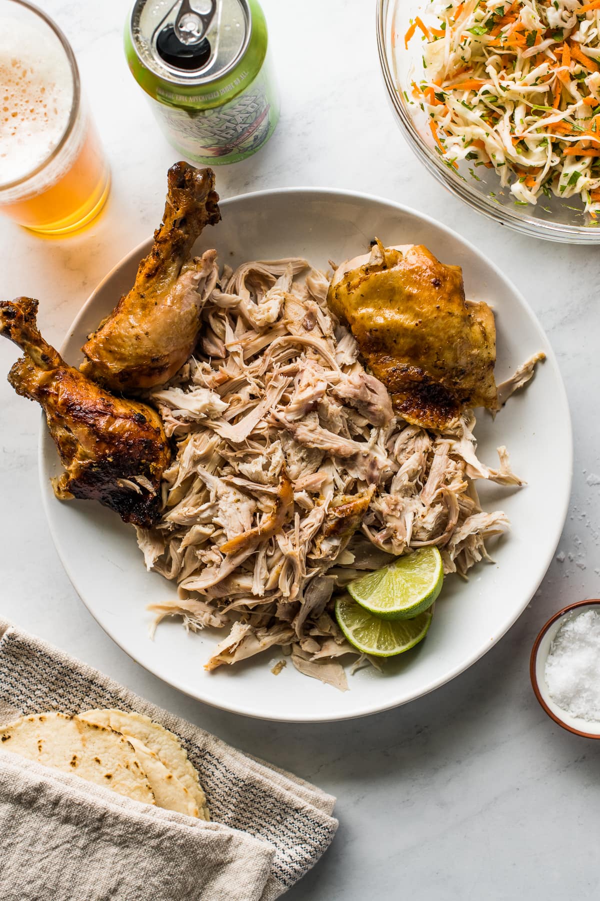 Shredded Beer Can Chicken on a plate ready to be eaten.