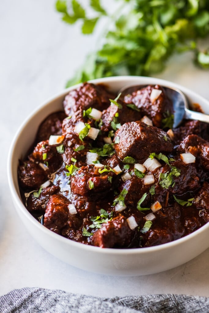 Carne adovada in a bowl.