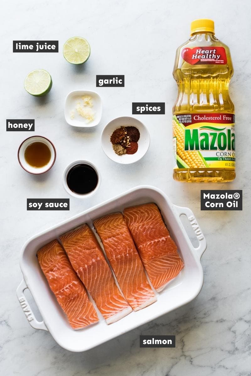 Ingredients in marinated grilled salmon