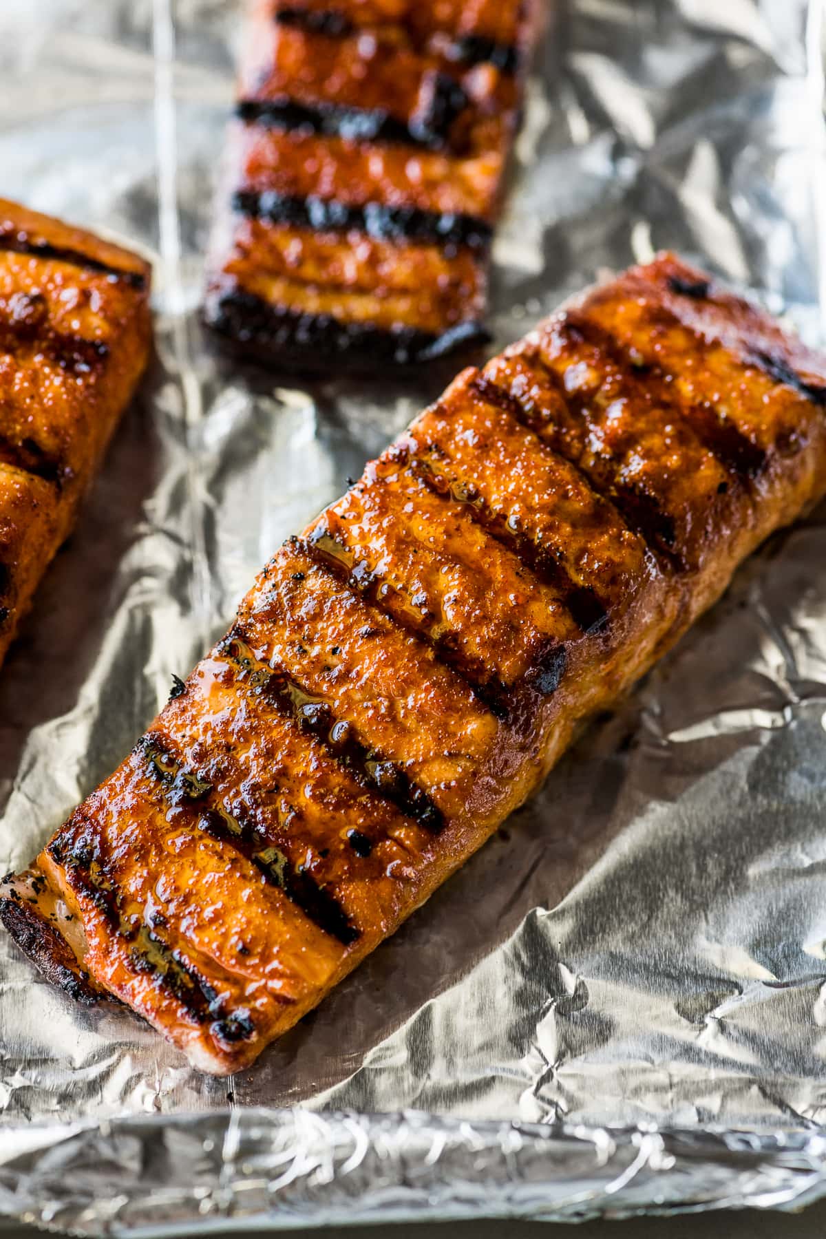 A fillet of grilled salmon ready to be served.