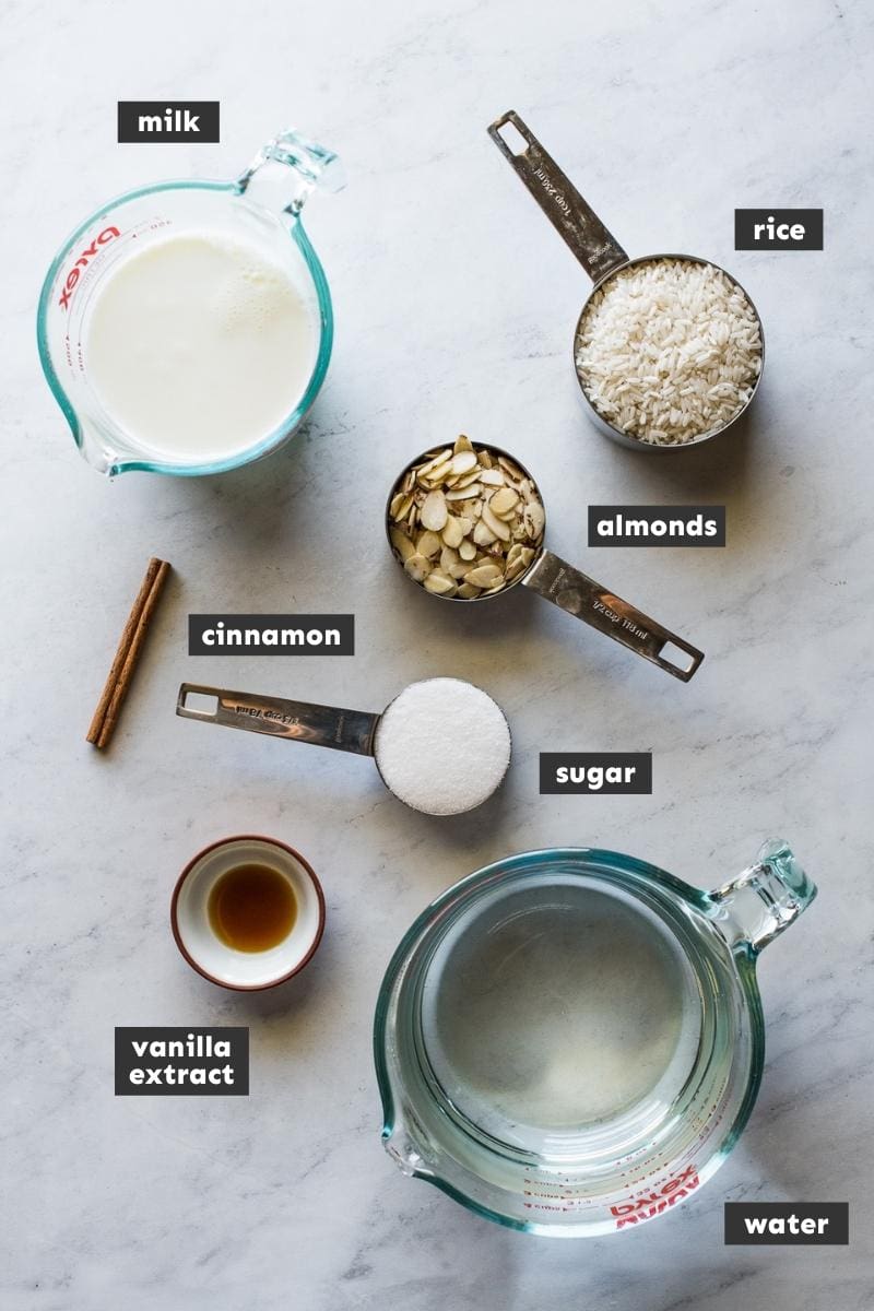 Ingredients in Horchata on a table.