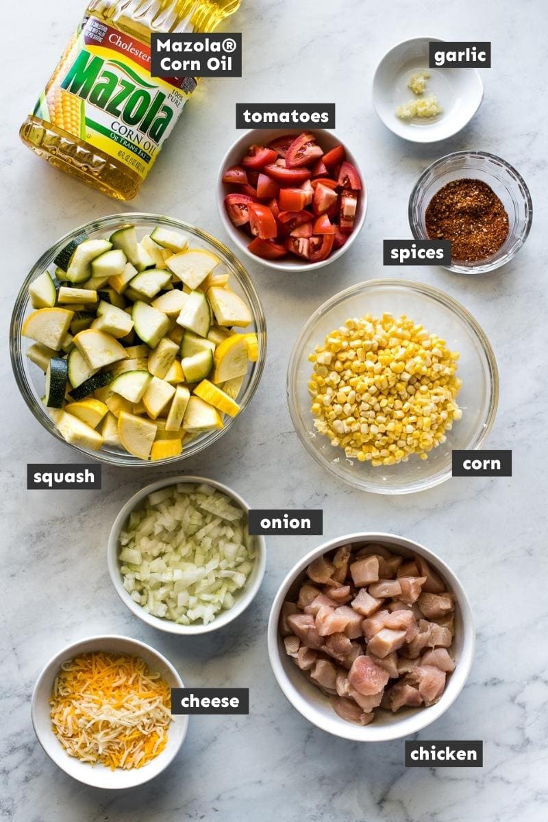 Ingredients in Mexican chicken and squash skillet
