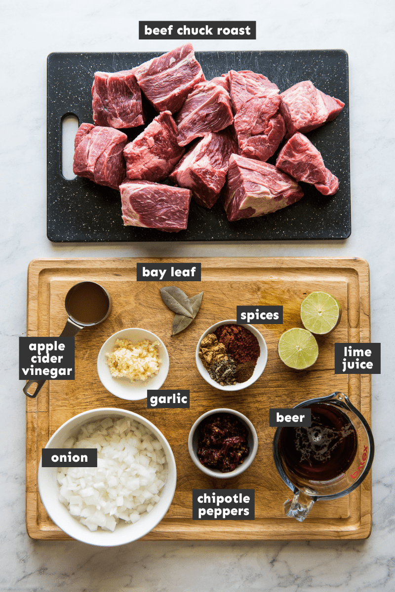 Ingredients in Instant Pot Barbacoa on a table.