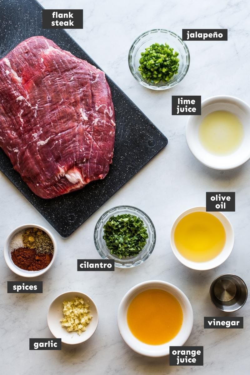 Ingredients fror carne asada on a table.