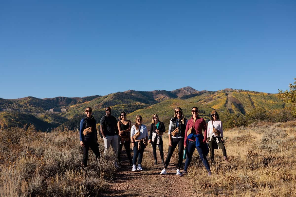 Attendees of Fresh Air Retreat in Park City, Utah on a hike at Deer Valley Resort.