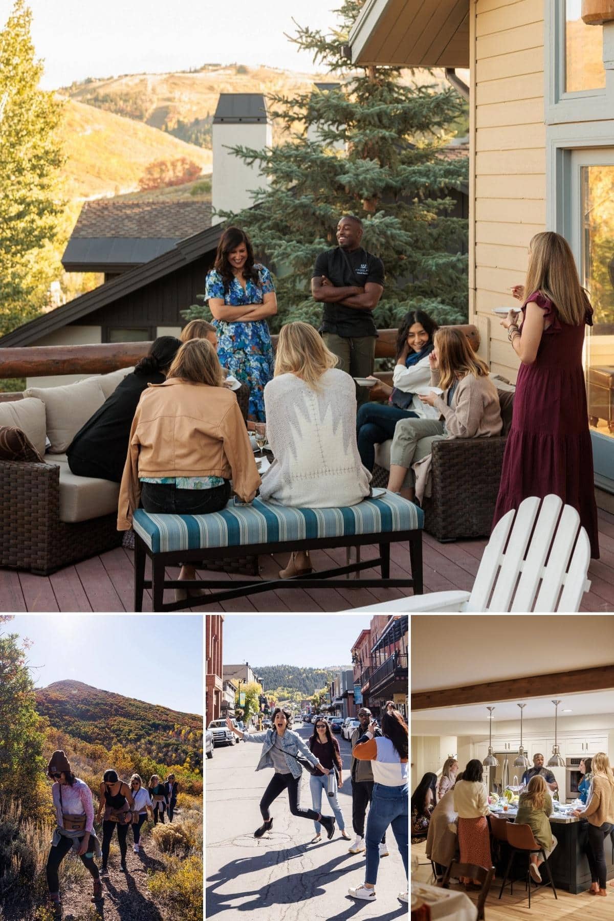 Collage of images of attendees of Fresh Air Retreat enjoying the outdoors and exploring Park City, Utah.