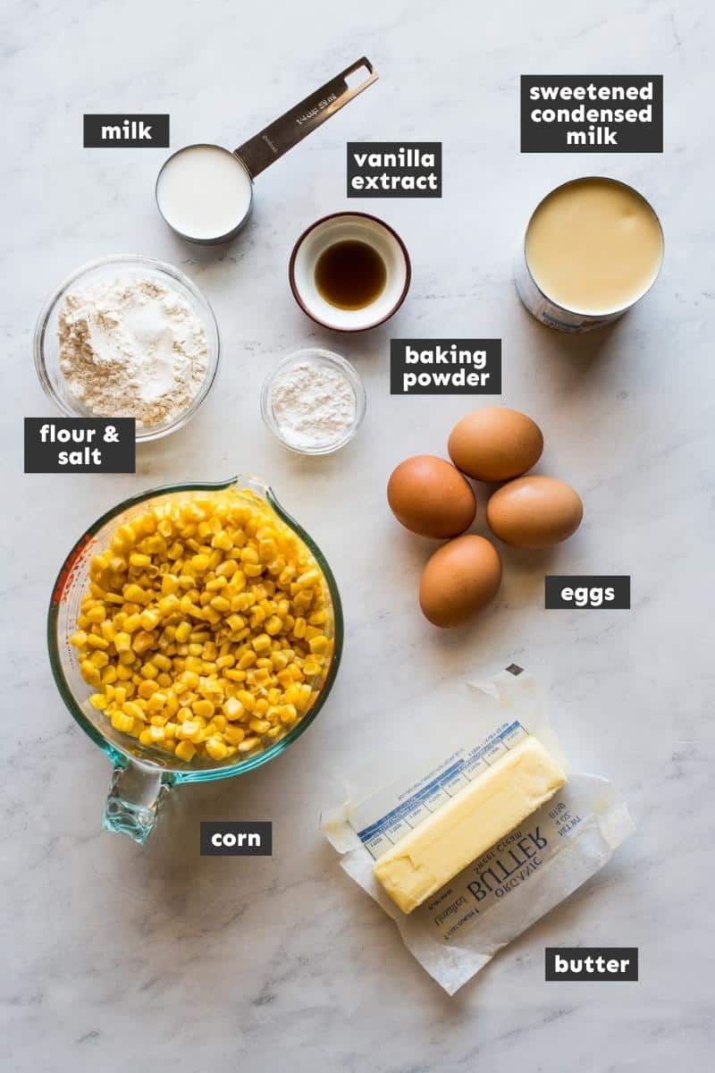 Ingredients in Pan de Elote on a table.