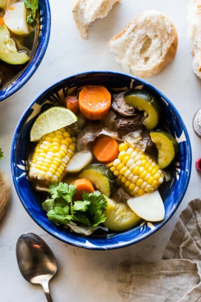 Caldo de Res in a bowl.